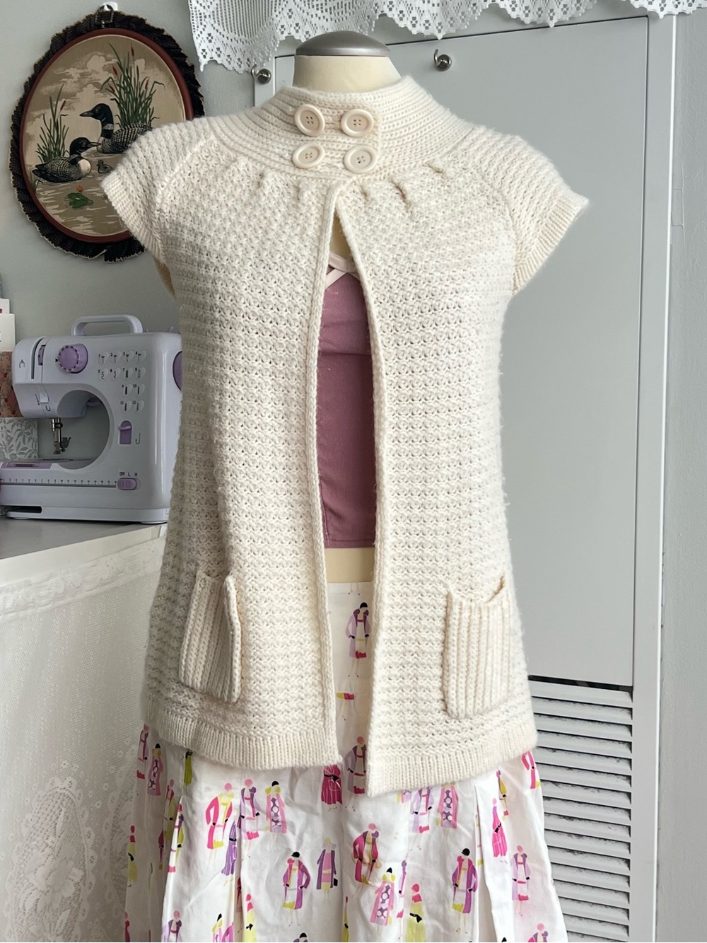 Cream Short-Sleeve Knit Cardigan Sweater coquette Cottagecore